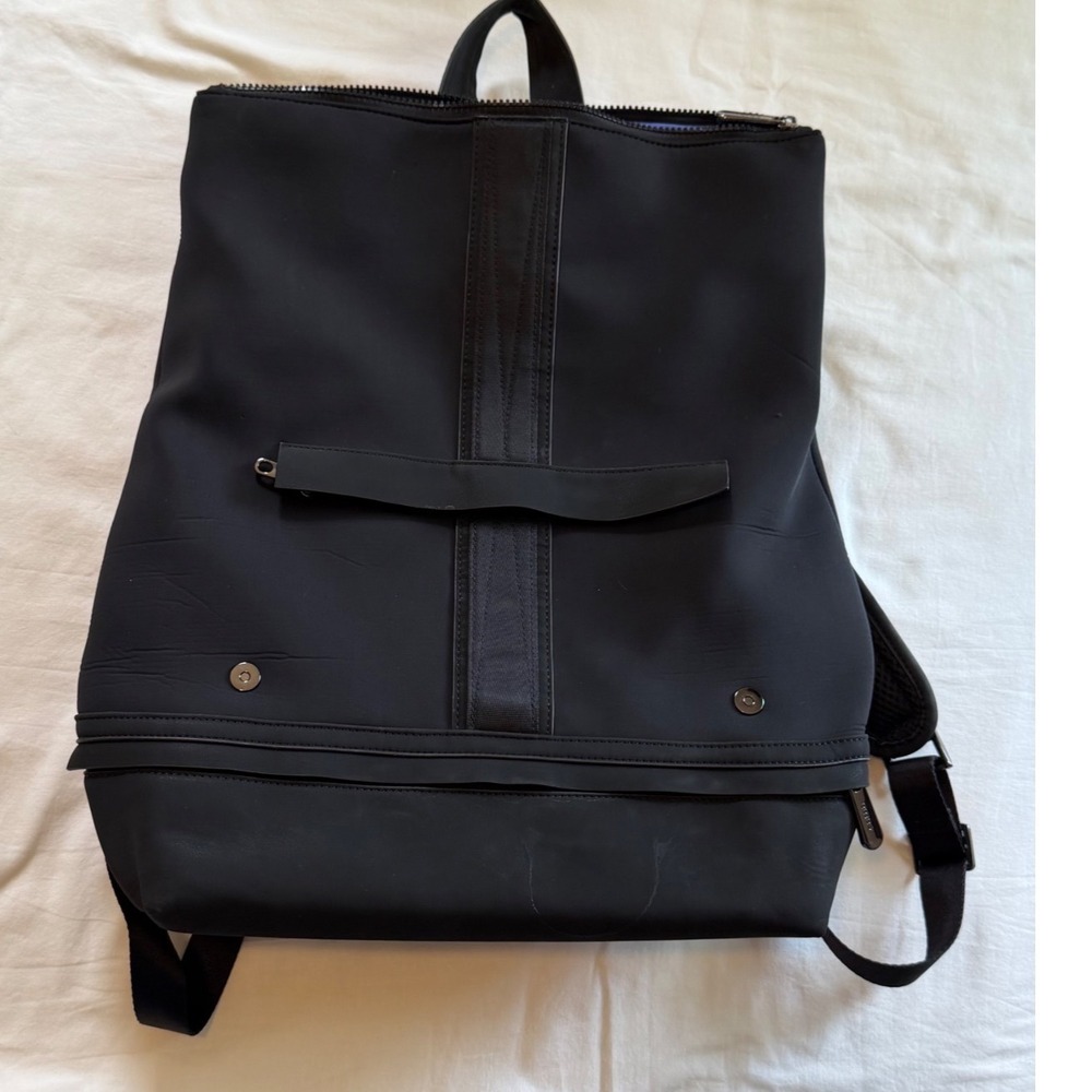 Caraa x Athleta Black Neoprene Backpack Purple Lining Minimalist Sporty Bag